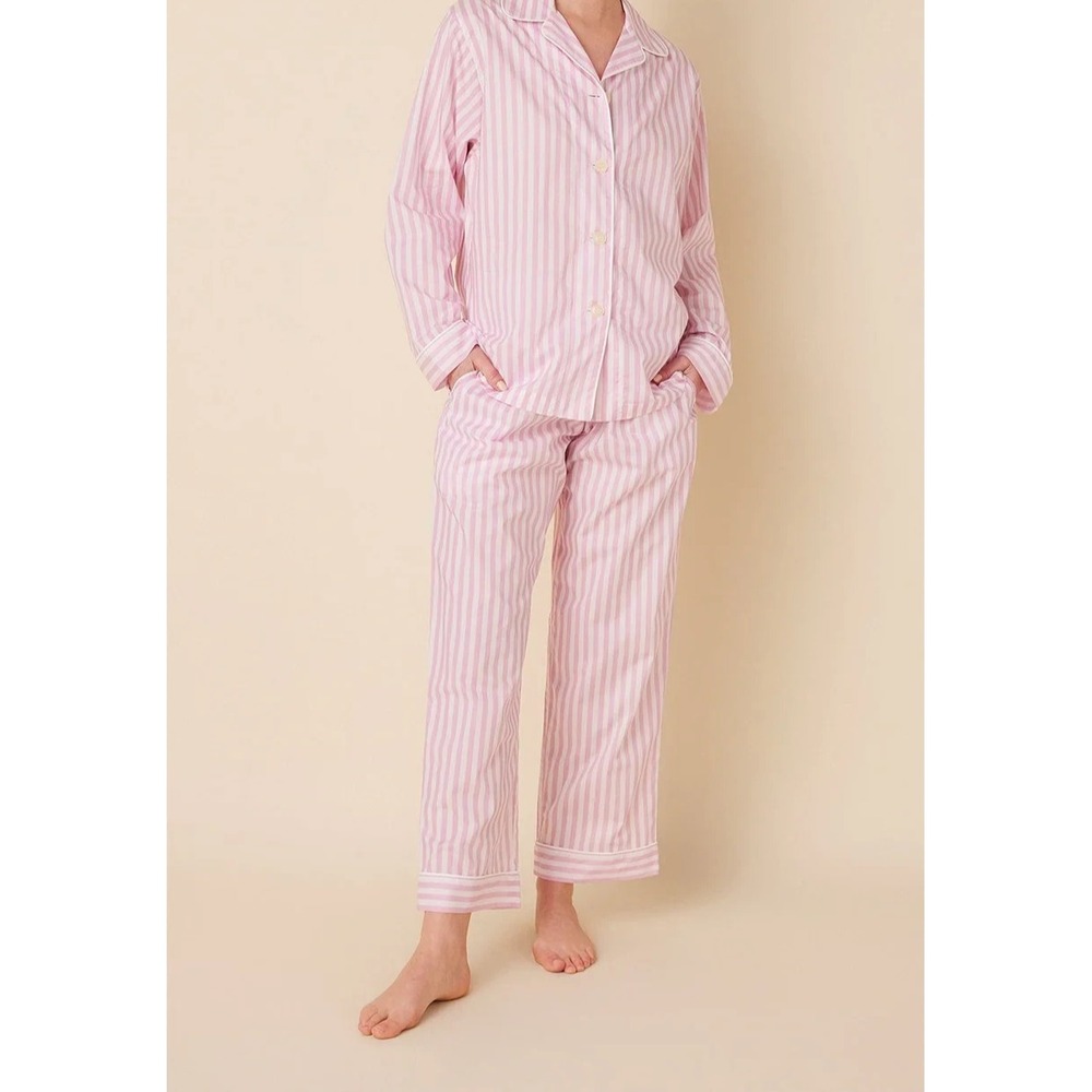 NWT The Cat's Pajama's Classic Stripe Luxe Pima Long-Sleeved Pajama - Pink Large